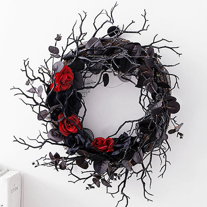 Couronne de branches mortes pour Halloween, Simulation de fleurs, décoration noire