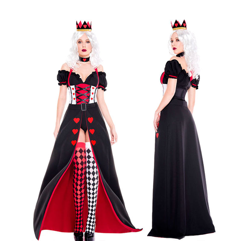 Costume d'Halloween uniforme de la reine du cœur de pêche rouge