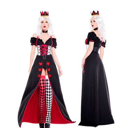 Costume d'Halloween uniforme de la reine du cœur de pêche rouge