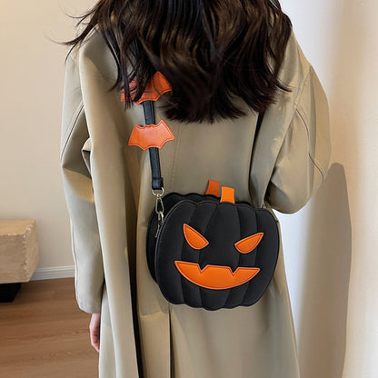 Bolsos de Halloween 2023, bolso de hombro tipo bandolera con dibujos de calabaza divertida y murciélago, bolso femenino creativo personalizado