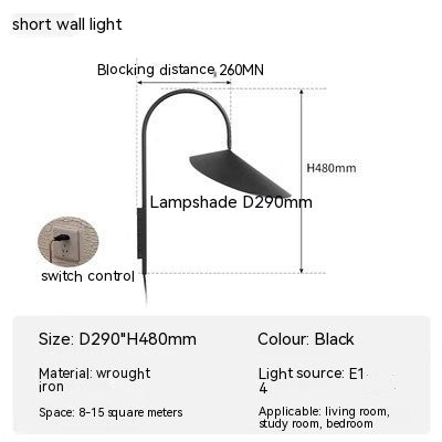 Lámpara de pared de cabecera de dormitorio minimalista nórdico, lámpara de estudio de pasillo giratoria inalámbrica con personalidad creativa de diseñador danés