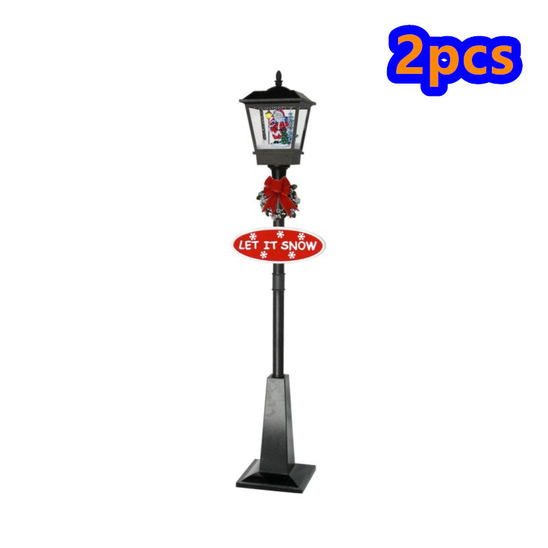 Santa Claus Snowman Christmas Tree Snowing Street Light