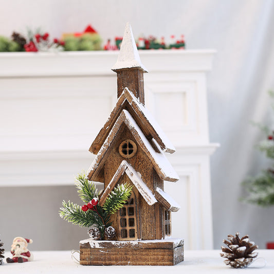 Christmas Decorations Wooden House Castle With Lights Ornaments