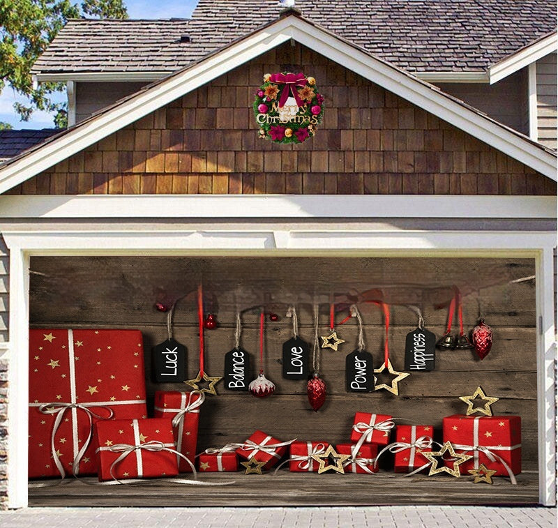 Décoration de porte de garage en tissu de fond de Noël Bannière de fête de vacances Tapisserie Amazon