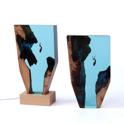 Support de lampe artistique créatif en résine et bois massif, décoration de bureau pour plongeur de grotte Marine, veilleuse, cadeau d'anniversaire, bijoux