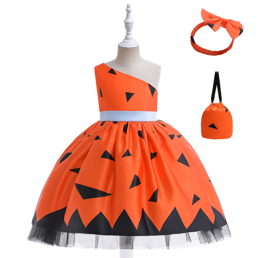 Robe d'Halloween pour enfants avec imprimé drôle de princesse à bandoulière pour filles