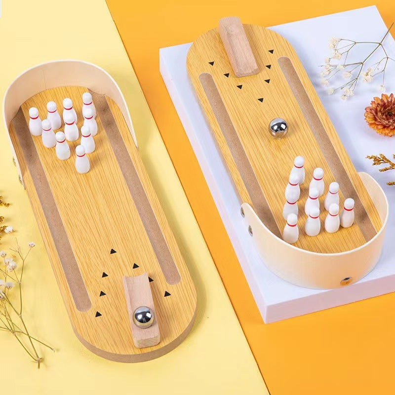 Mini jeu de bowling de table - Planche en bois - Mini arcade de bureau - Petit bowling - Allée de tir - Bureau - Gadgets anti-stress - Jouets pour petits doigts - Cadeaux gag pour hommes, femmes, enfants, adolescents, garçons