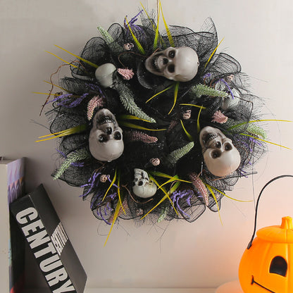 Guirnalda de calaveras de malla negra para Halloween, accesorios para fiestas