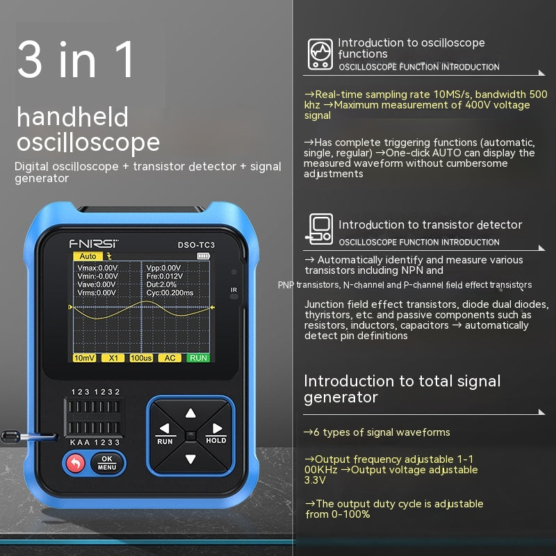 Probador de transistores de osciloscopio digital portátil