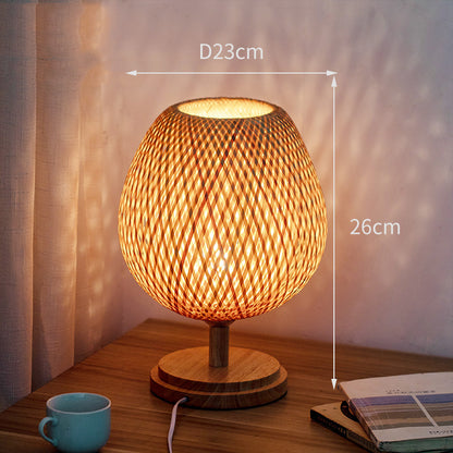 Bamboo Woven Table Lamp Japanese Style Zen Bedroom Living Room