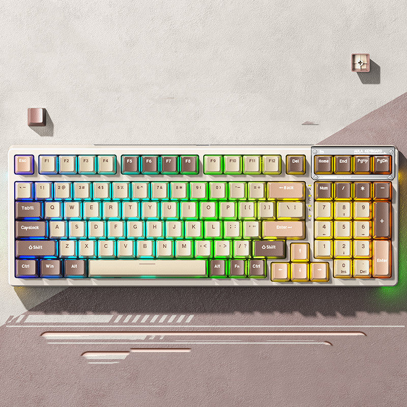 Teclado mecánico intercambiable en caliente, inalámbrico, Bluetooth, RGB, trimodo, transparente