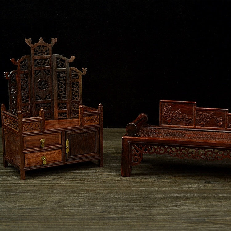 Muebles en miniatura modelo caoba armario mesa taburete