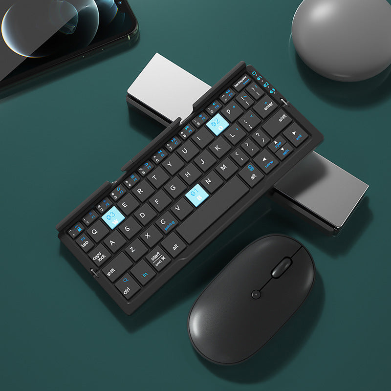 Mini teclado plegable Bluetooth, teclado inalámbrico compatible con 3 dispositivos con soporte, teclado plegable recargable para teléfono y tableta