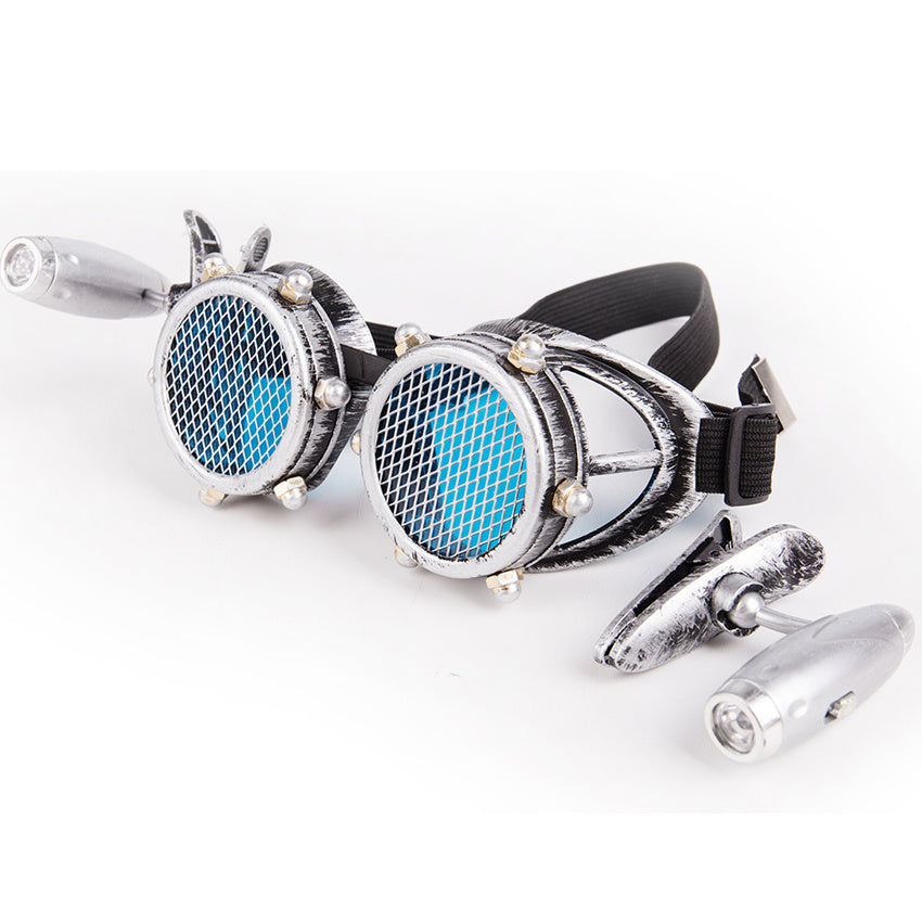 Gafas de cosplay estilo steampunk industrial retro con luces LED para disfrazarse de Halloween