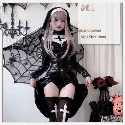 Costume de cosplay d'Halloween pour adulte de la nonne vampire, style gothique sombre croisé, jeu de rôle