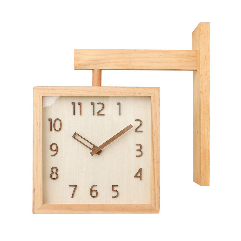 Solid Wood Double-sided Wall Mute Living Room Home Simple Corner Two-side Clock