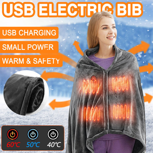 Couverture chauffante en flanelle d'hiver, Protection contre le froid, chauffe-corps, châle chaud chauffant par Usb, couverture électrique en peluche