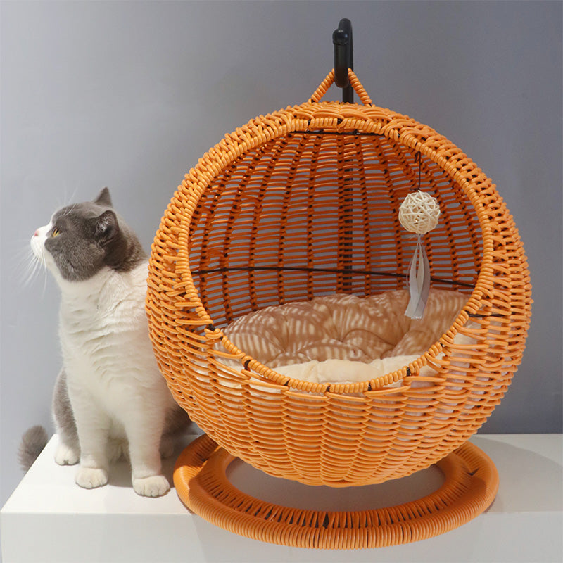 Cesta colgante de ratán para gatos, semicerrada, verano, cuatro estaciones