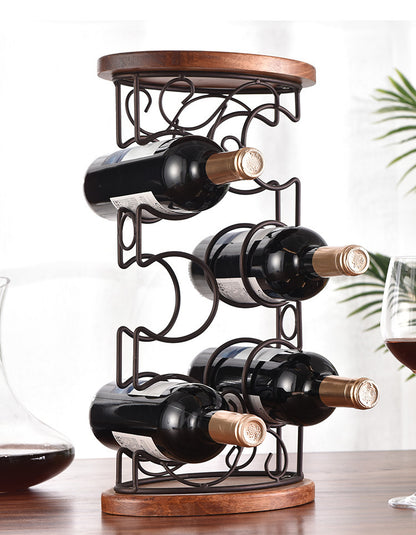 Wooden Bottom Wrought Iron Six-bottle Wine Rack Dining Table Wine Cabinet Decoration