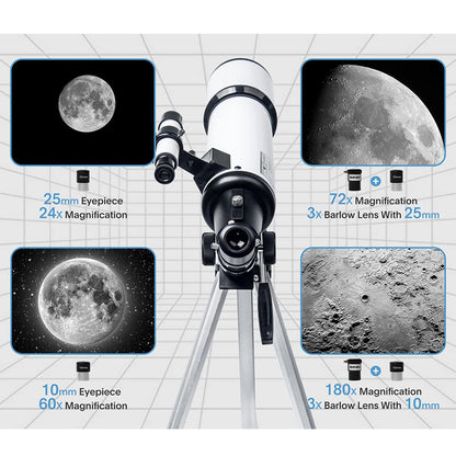 Distance focale du télescope astronomique en métal avec adaptateur téléphonique