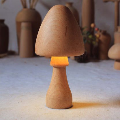 Veilleuse rechargeable en forme de champignon en bois massif