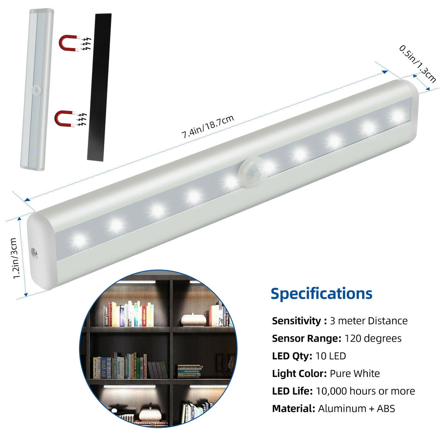 Sensor de movimiento inalámbrico debajo del armario luz LED lámpara de noche para encimera de cocina