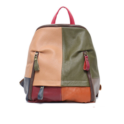 Leather Contrast Panel Comfortable Backpack