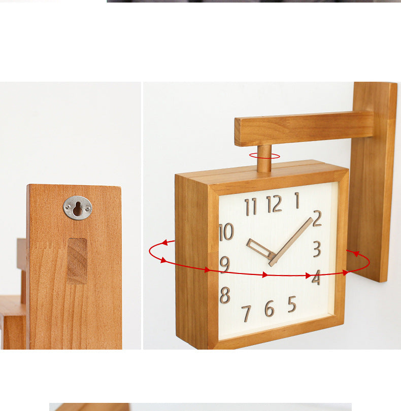 Solid Wood Double-sided Wall Mute Living Room Home Simple Corner Two-side Clock