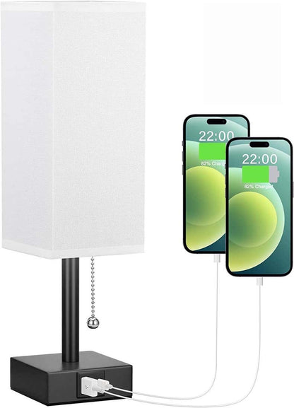 Lampe de table de chevet avec 3 niveaux de luminosité, petite lampe avec USB C et A, lampe de chevet avec chaîne de traction, lampe de chambre à coucher pour vivre, lire, travailler