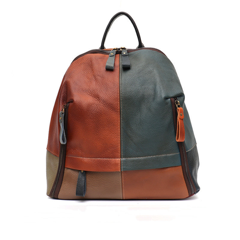 Leather Contrast Panel Comfortable Backpack