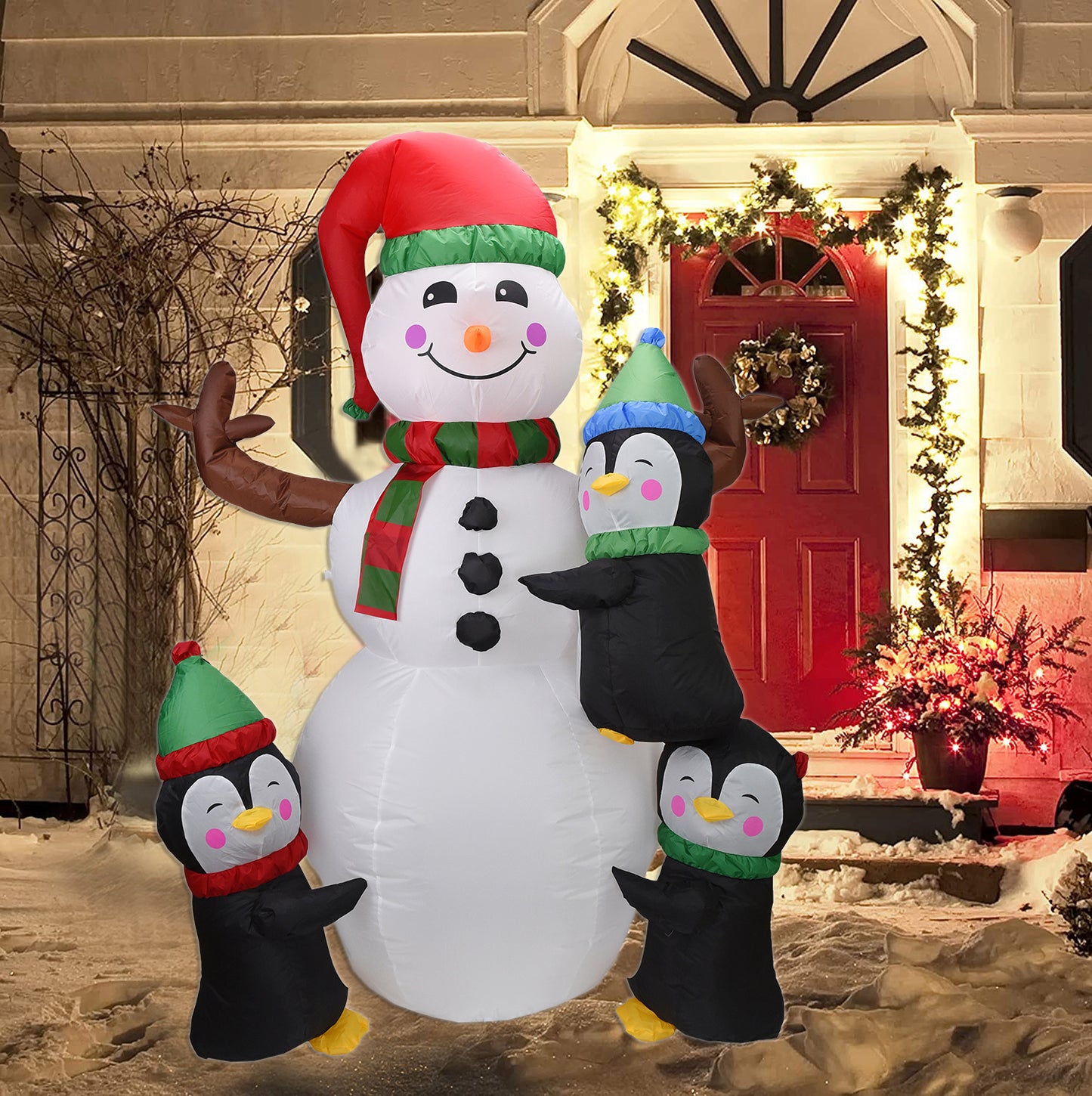 Adornos luminosos LED de muñeco de nieve inflable para Navidad, decoraciones navideñas