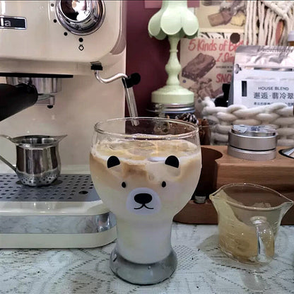 Taza de bebida fría de postre de vidrio lindo oso