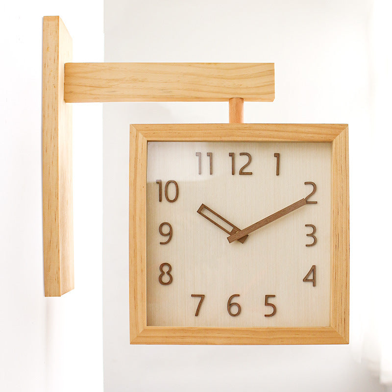 Solid Wood Double-sided Wall Mute Living Room Home Simple Corner Two-side Clock