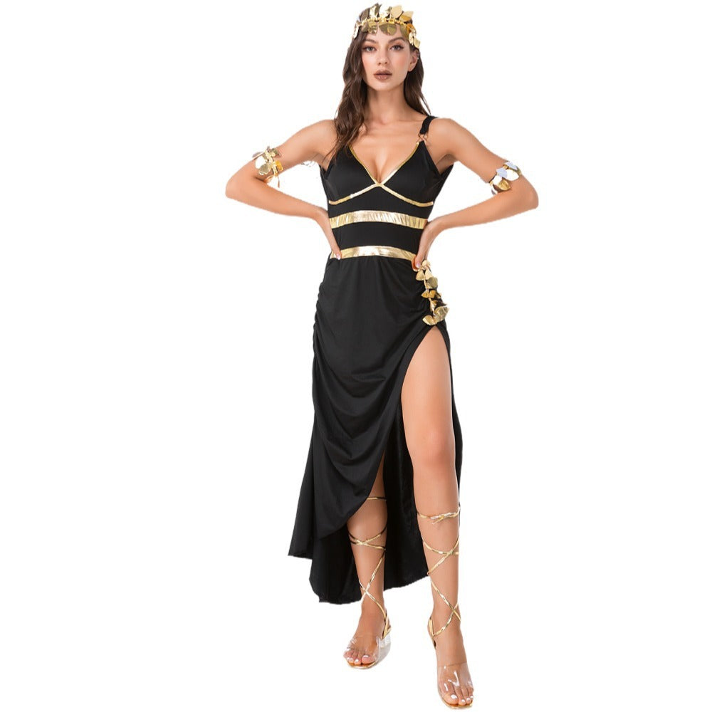 Disfraz de Cleopatra para Halloween, vestido de noche negro