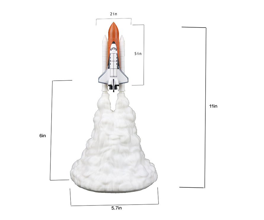 Lámpara de noche con diseño de cohete espacial y transbordador espacial con impresión 3D