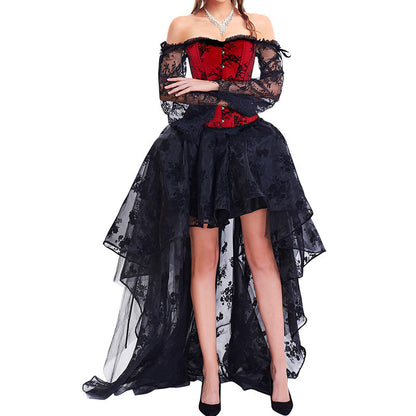 Halloween Christmas Style Court Corset Lace Off-shoulder Shaper Top Half-length Skirt Two-piece Suit