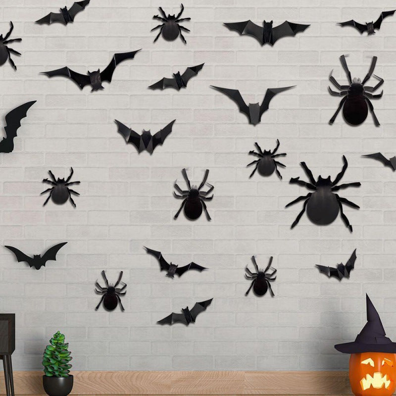 Adhesivo de pared autoadhesivo con forma de araña negra, murciélago negro y fantasma