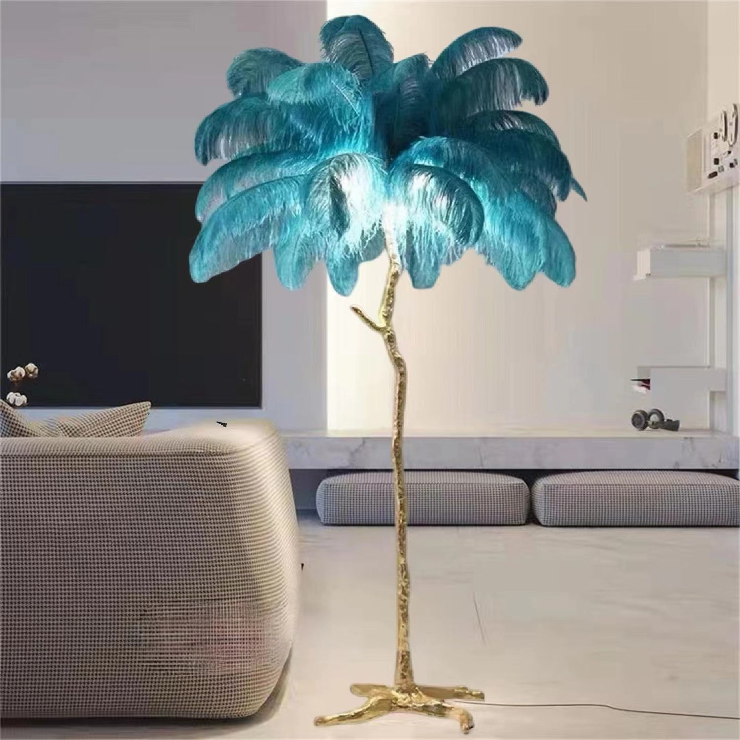 Lampadaire décoratif en plumes de résine pour salon et chambre à coucher