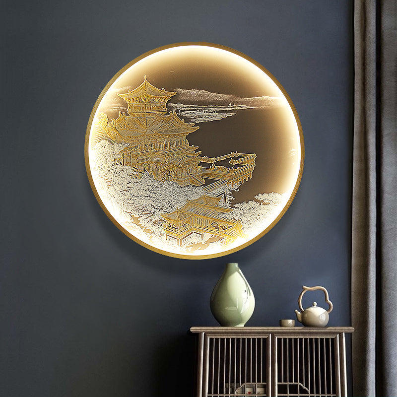 Three Dimensional Relief Entryway Decorative Painting Lamp Circular Background Wall Landscape Mural Lamp