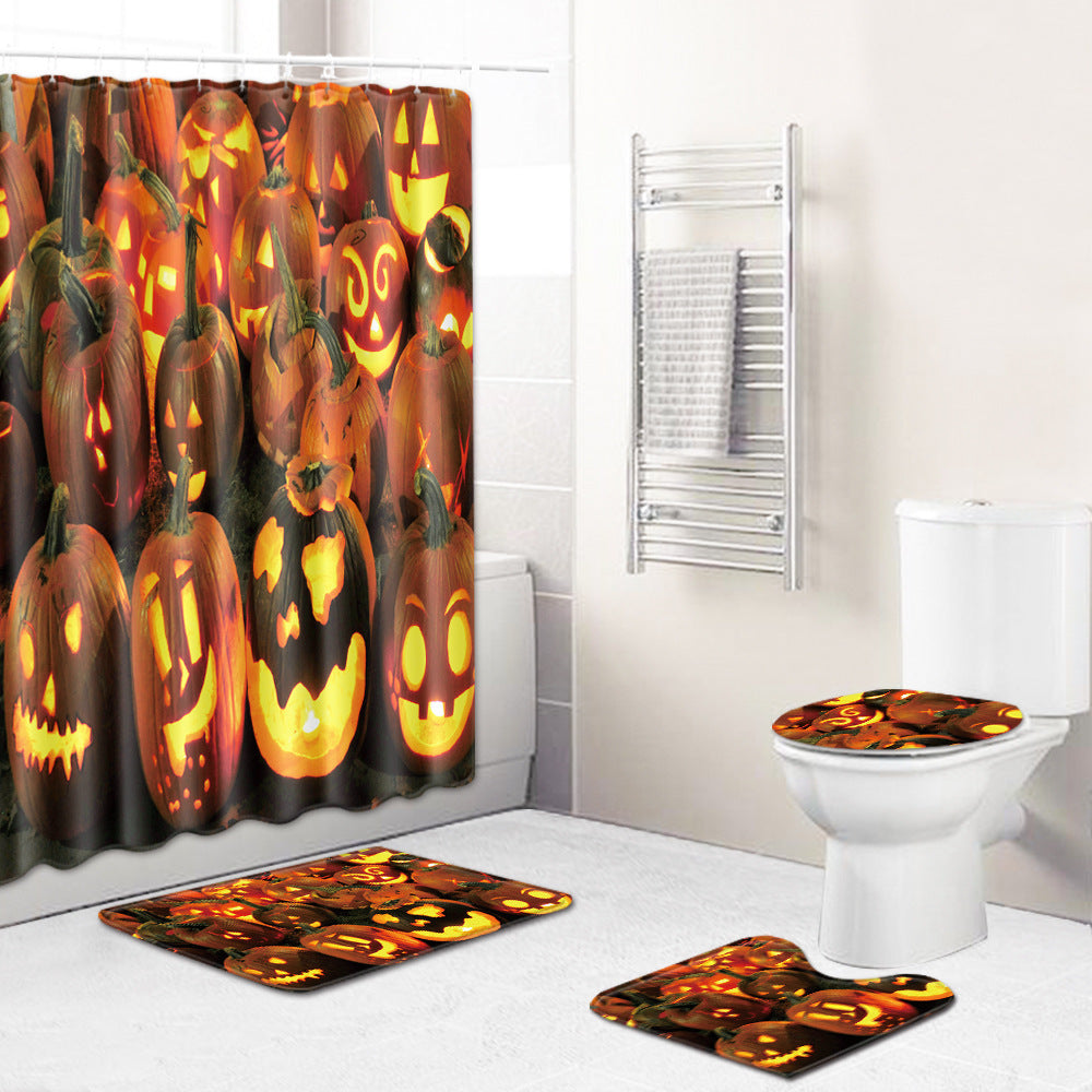 Juego de baño de Halloween, inodoro, cuatro piezas, alfombra para sala de estar y dormitorio