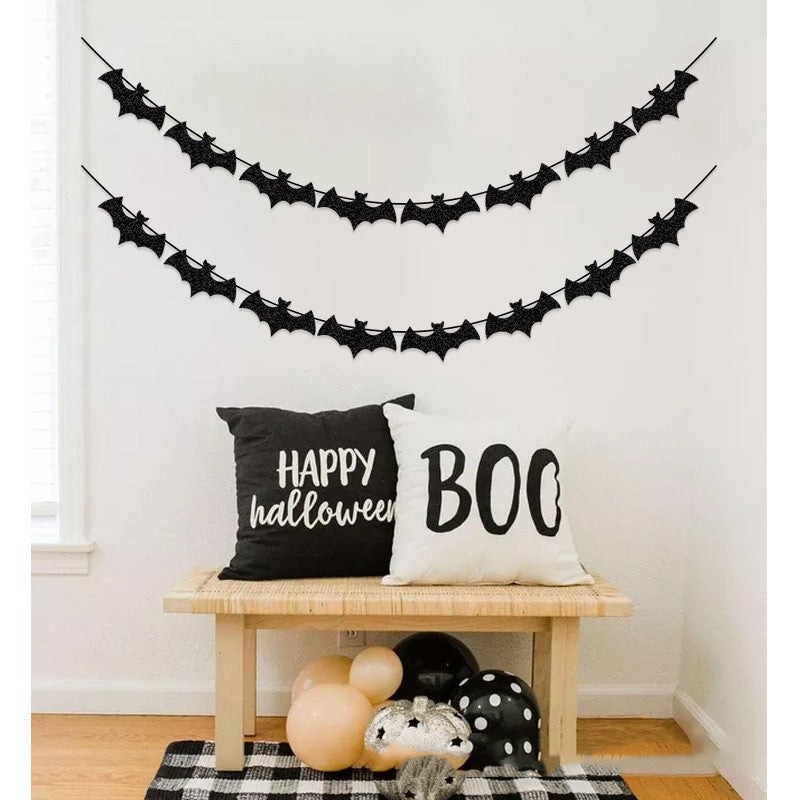 Halloween Party Decoration String Flag Banner Bat Glitter Pull Flower