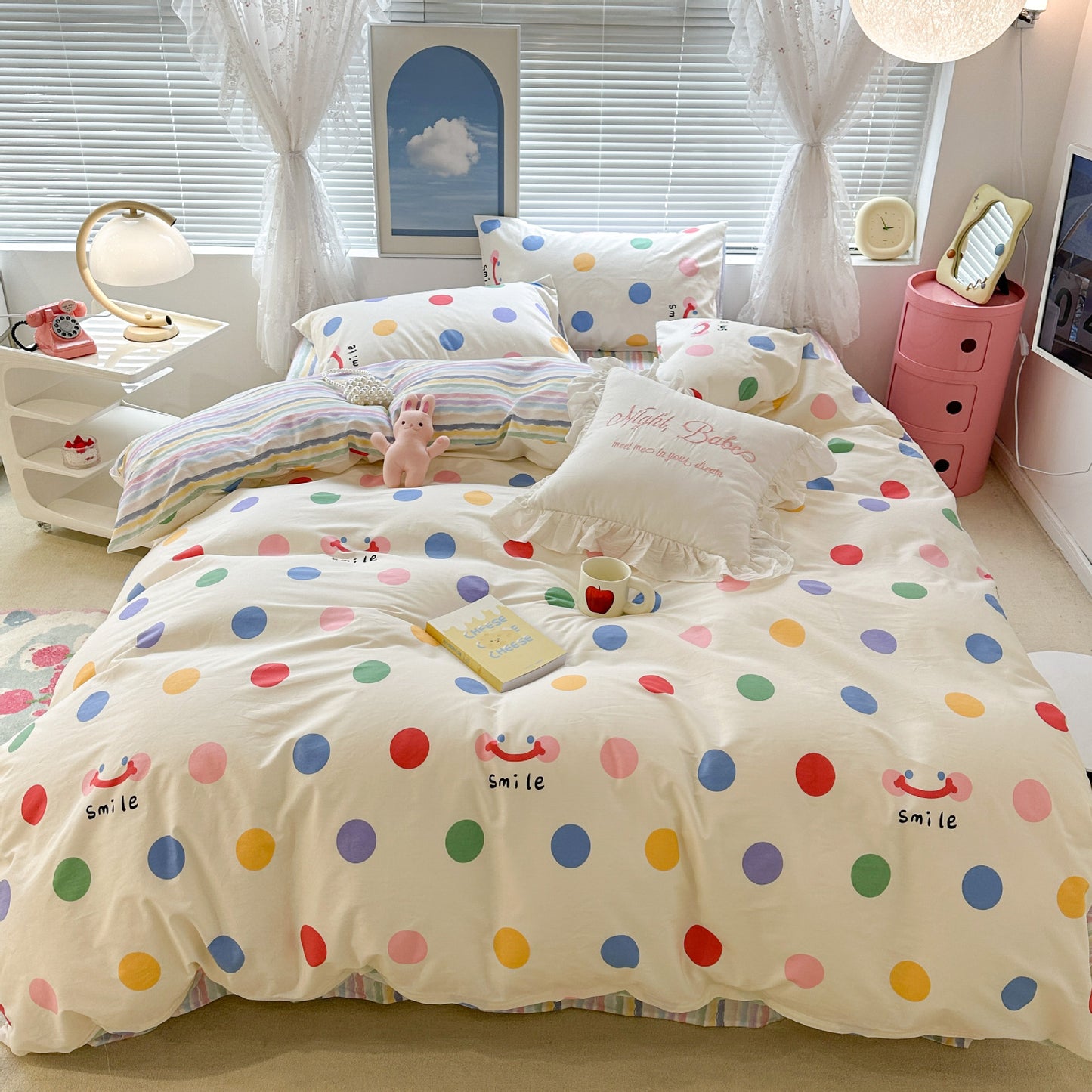 Cute Floral Rabbit Cotton Four-piece Set Pastoral Cotton Quilt Cover Bed Sheet Three-piece Set