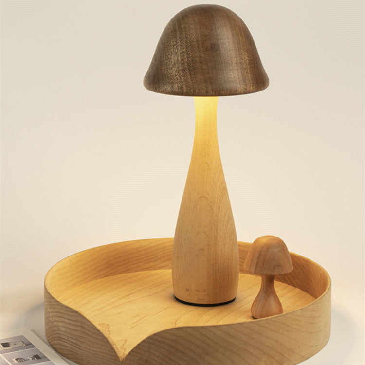 Lampe de table en bois massif champignon à gradation tactile