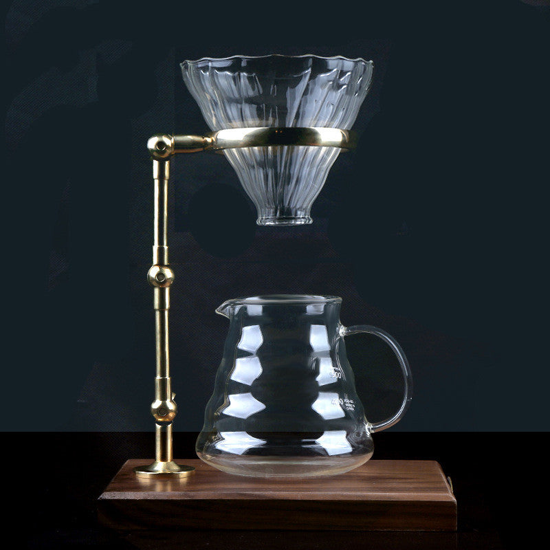 Pure Copper Coffee Pour-over Mount Wooden Base Adjustable Height