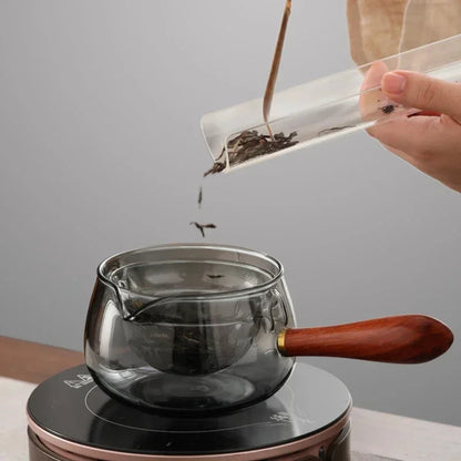 Tetera de vidrio rotativa semiautomática resistente al calor, fabricación de té perezoso con infusor y mango de madera, accesorios para el hogar y la Oficina, utensilios de cocina