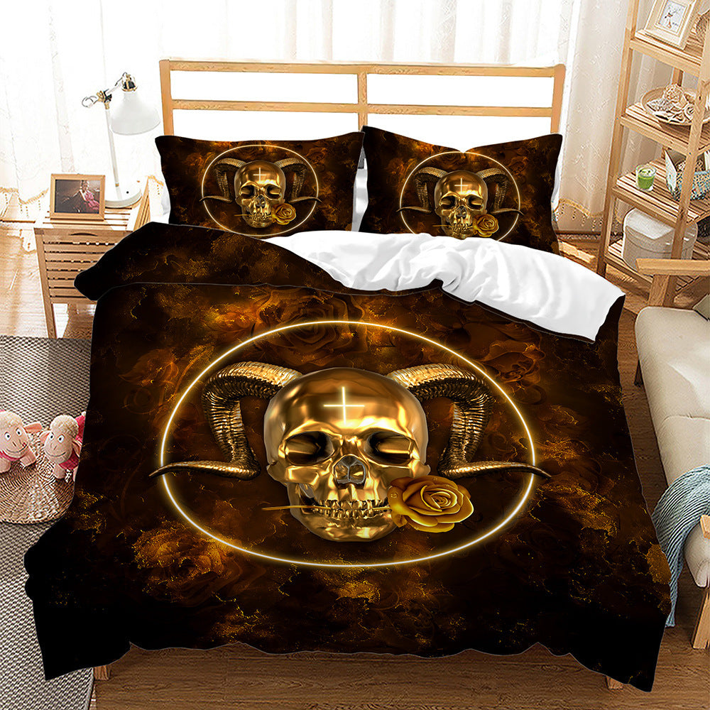 Digital Printing Halloween Crossbones Three Piece 3D Printing Quilt Cover