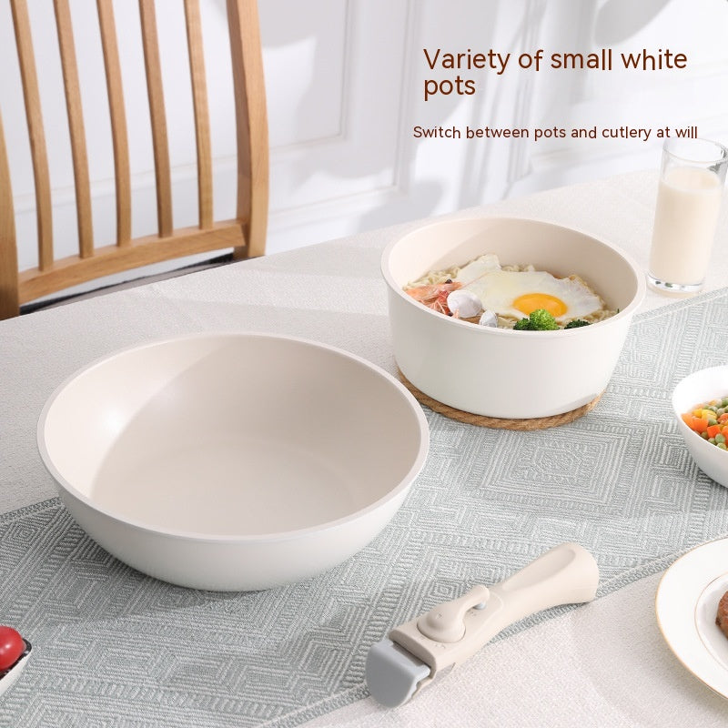 Removable Handle Non-stick Pan Thickened Flat Small White Pot