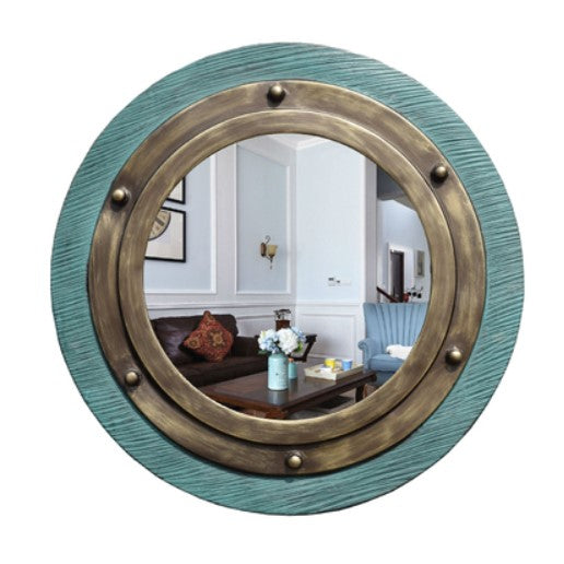 Espejo de maquillaje circular para colgar en la pared, decoración de baño de estilo mediterráneo