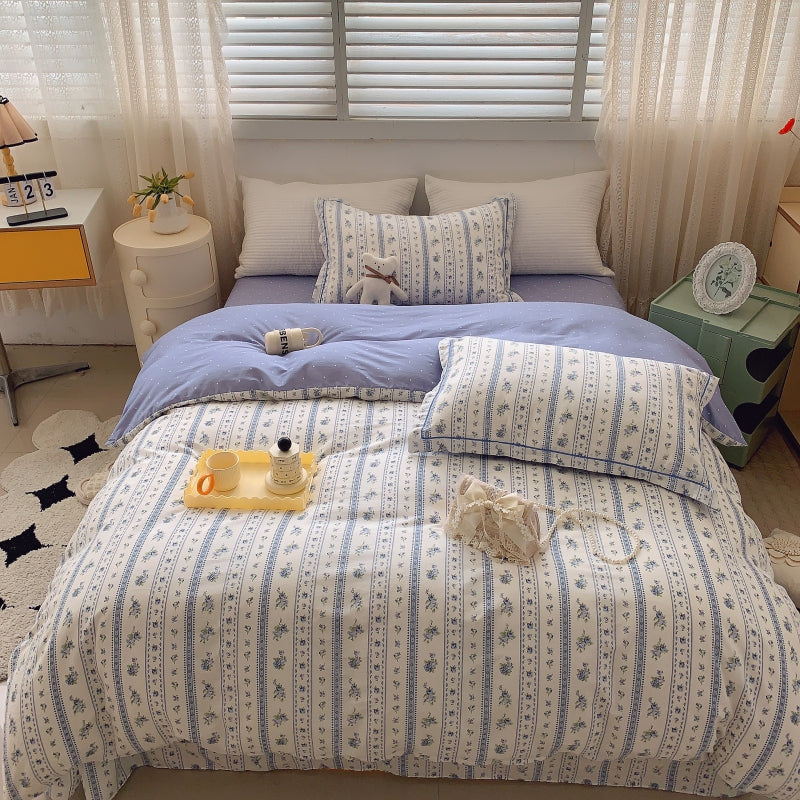 Home Fashion Simple Printing Cotton Bed Four-piece Set