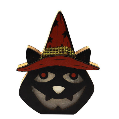 Adorno de madera de Halloween Calabaza Calavera Gato negro